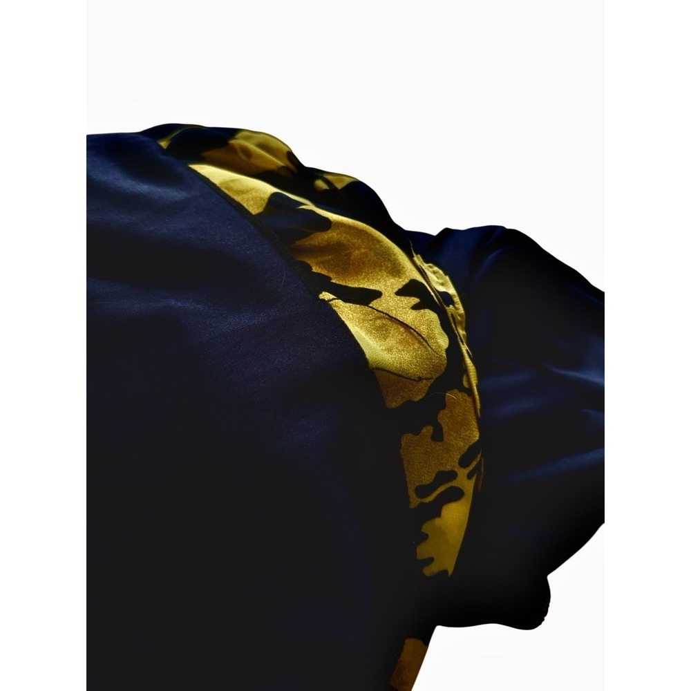 Marchesa Notte Maxi Dress 4 Navy Blue Yellow Flutter Bohemian Luxe Wedding Guest - Picture 14 of 16